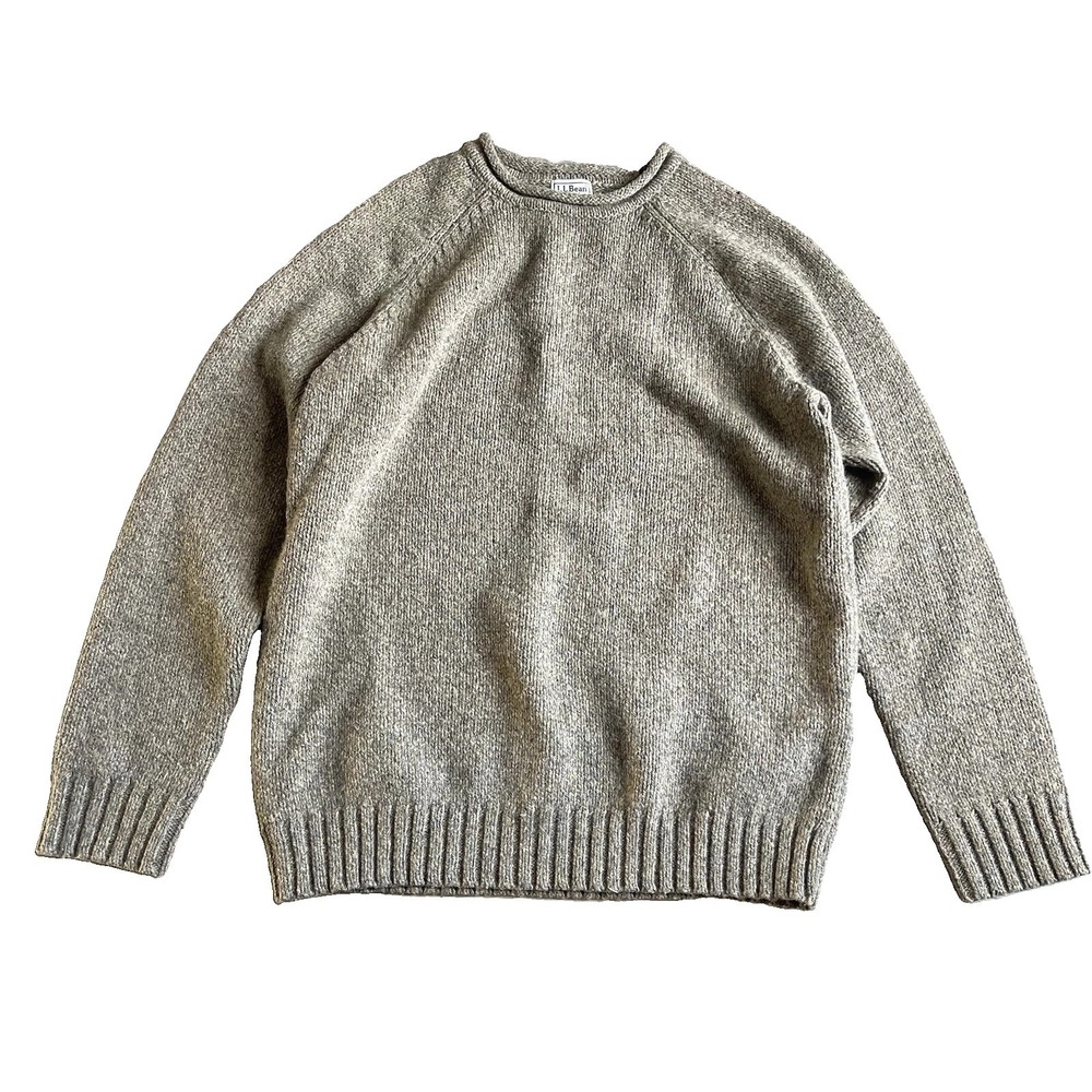 LL Bean Men's XL Tall Lambswool Rollneck Sweater Heather Oatmeal Raglan